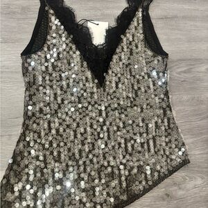 Zara Black and Silver Sequin Tank Top